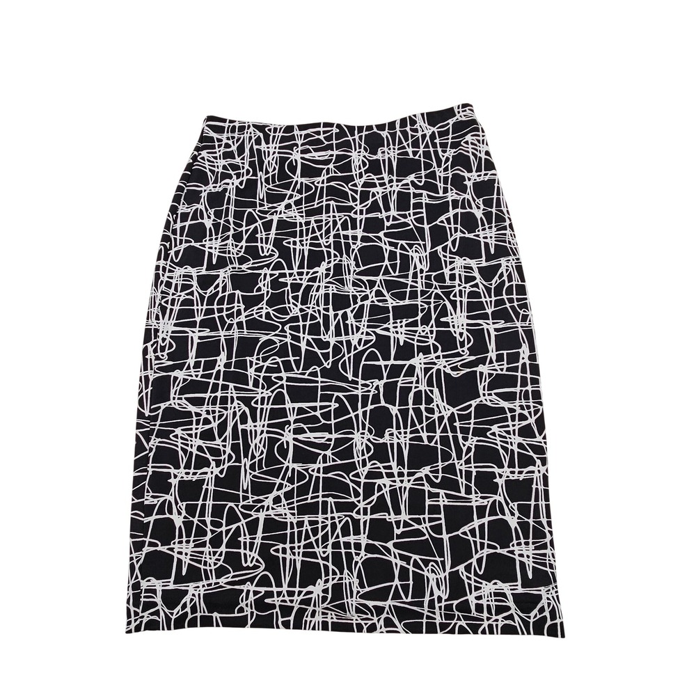 Alfani Womens Black White Abstract Scribble Print Pencil Midi Skirt Size L